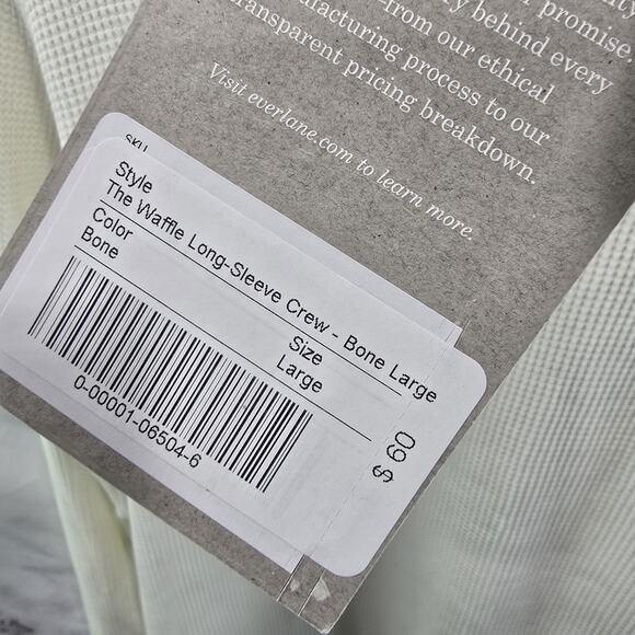 Everlane Shirt Mens Large Waffle Long Sleeve Crew Organic Thermal Cream Bone - Picture 9 of 10